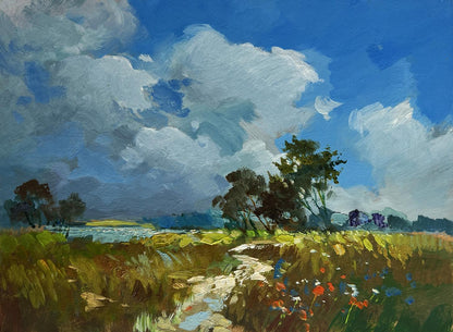 Vibrant impressionist oil painting In the flower field by Yuriy Suprunchuk