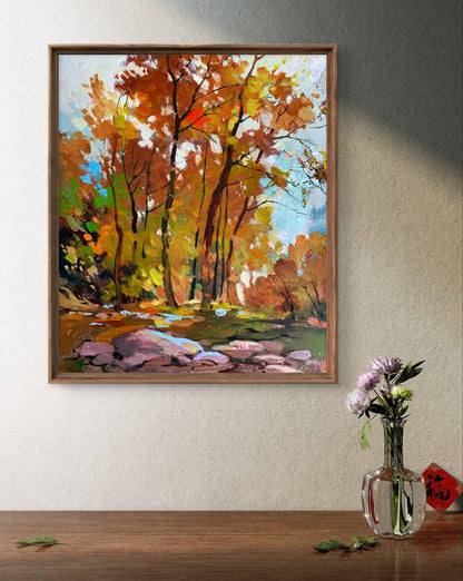 Oil painting Fallen Leaves by Yuriy Suprunchuk autumn forest scene