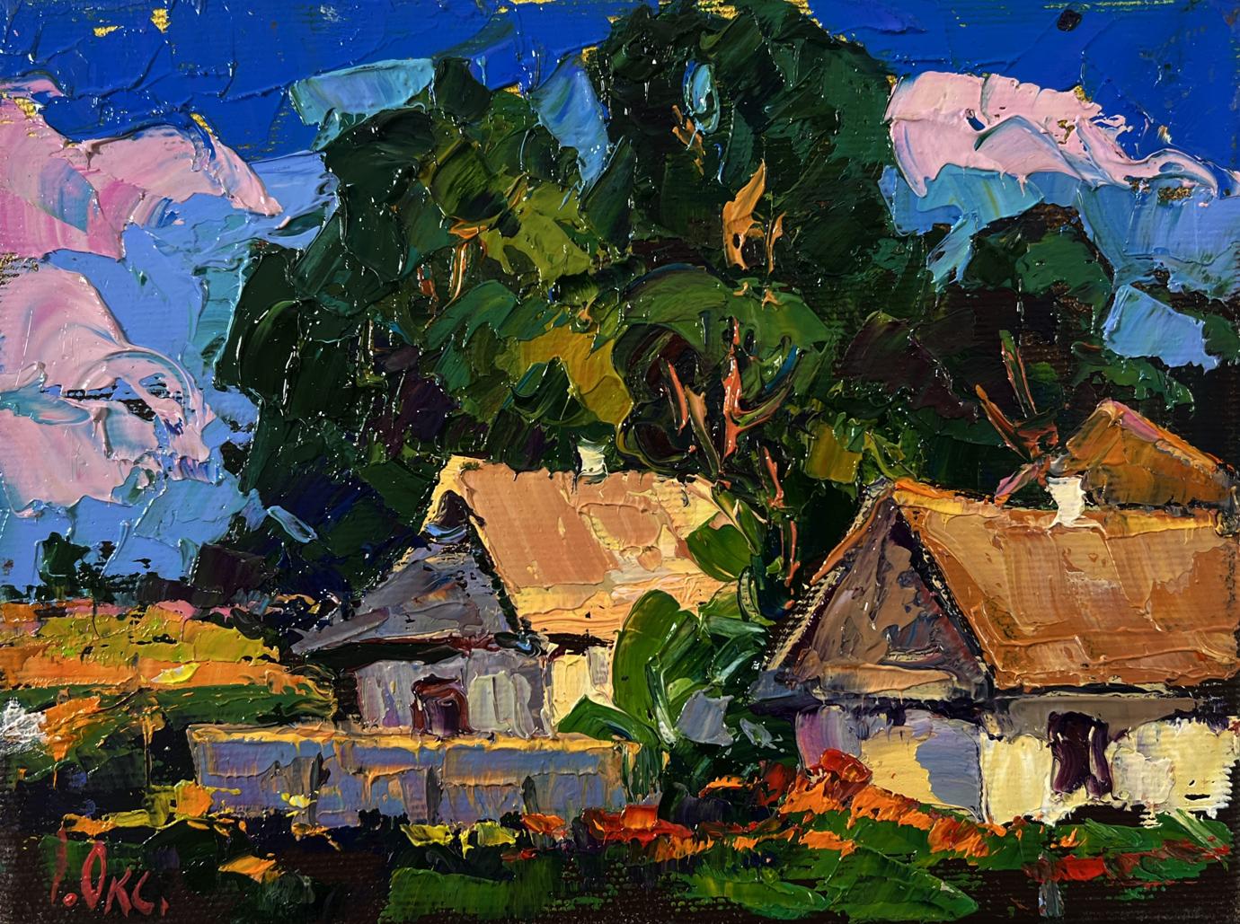 Vibrant impressionist oil painting Summer days in the village by Oksana Ivanyuk