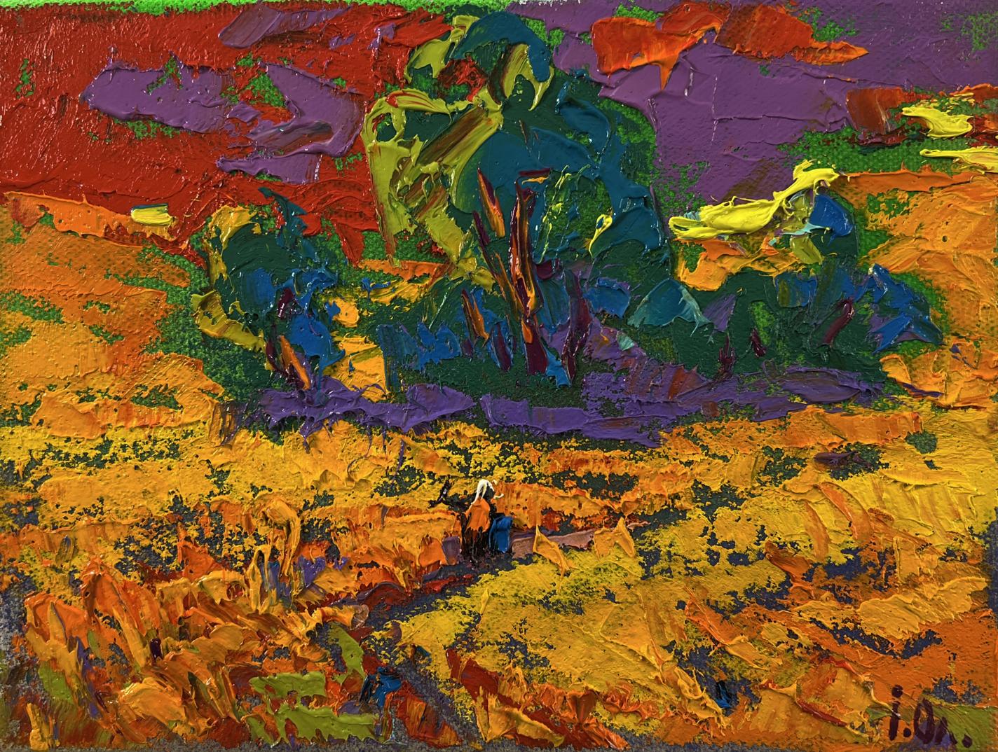 Vibrant Crimson Sunset oil painting by Oleksiy Ivanyuk with textured brushstrokes