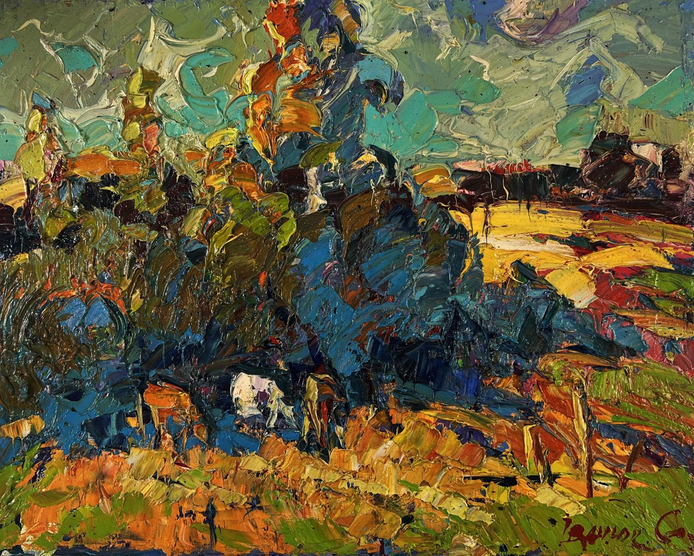 Vibrant impressionist oil painting Autumn aflame of fire by Oleksiy Ivanyuk