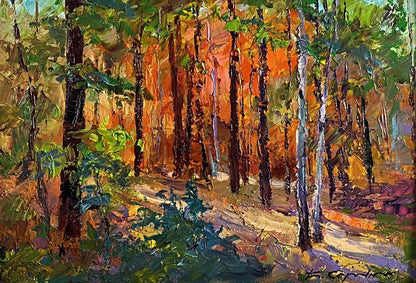 Oil painting Autumn in the forest by Boris Serdyuk vibrant impressionist art