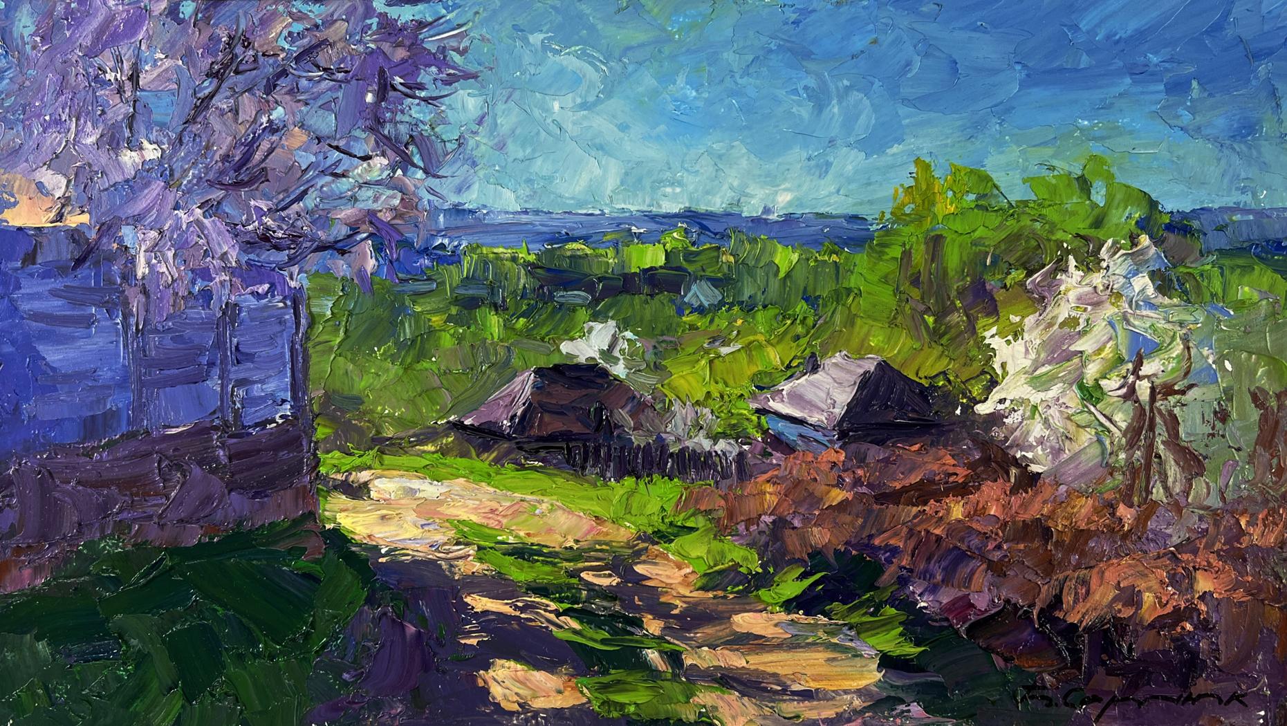 Vibrant impressionist oil painting Village in the spring silence by Boris Serdyuk