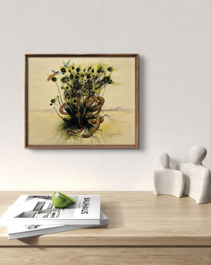 Framed Watercolor Desert Dwellers by Dmytro Startsev surreal botanical scene