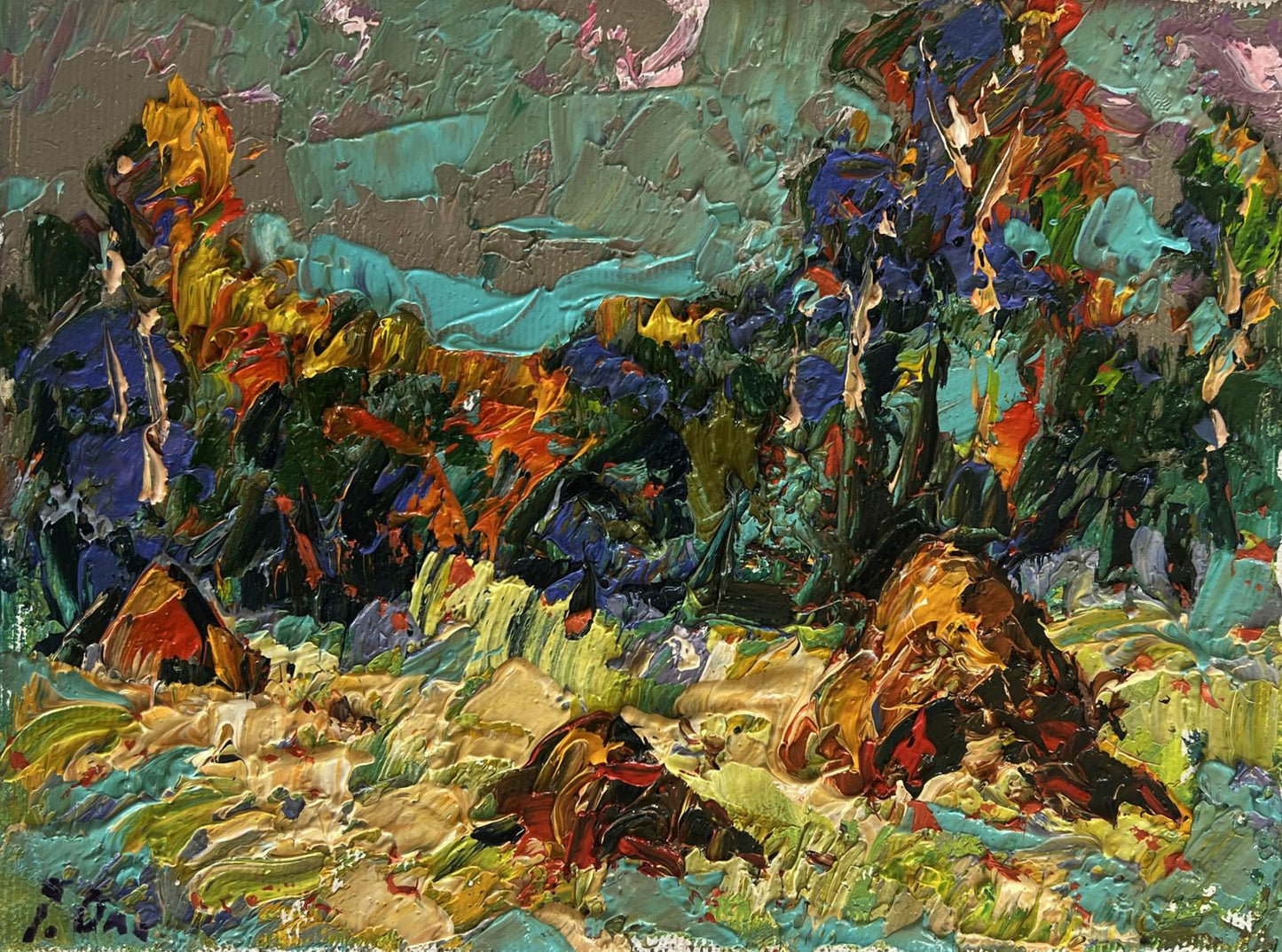 Vibrant impressionist oil painting Haystacks in the Field by Oleksiy Ivanyuk