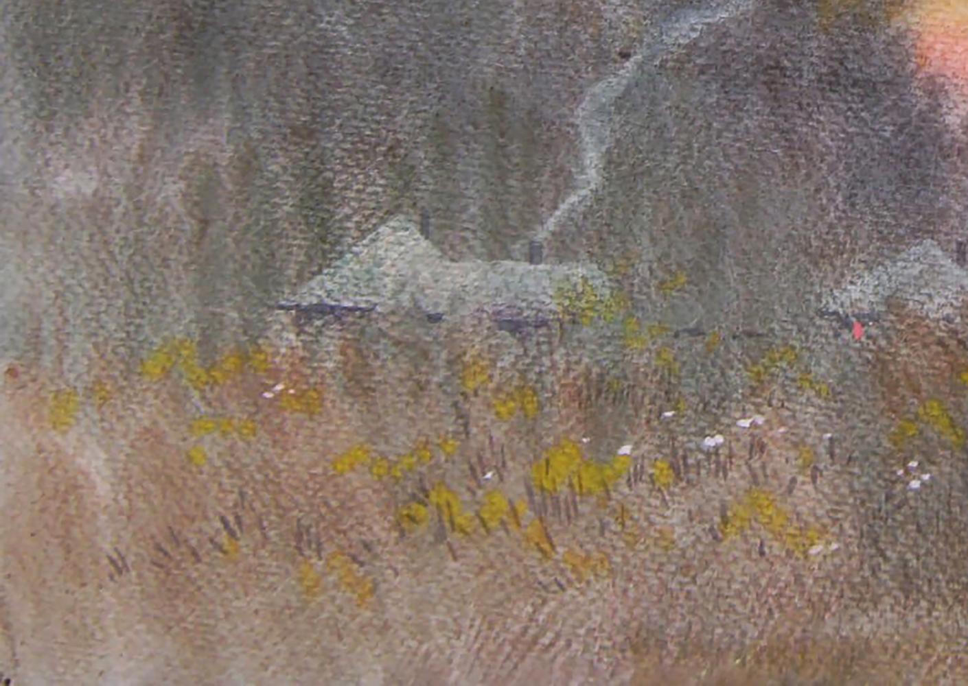 Watercolor painting Autumn evening in village by Valery Savenets