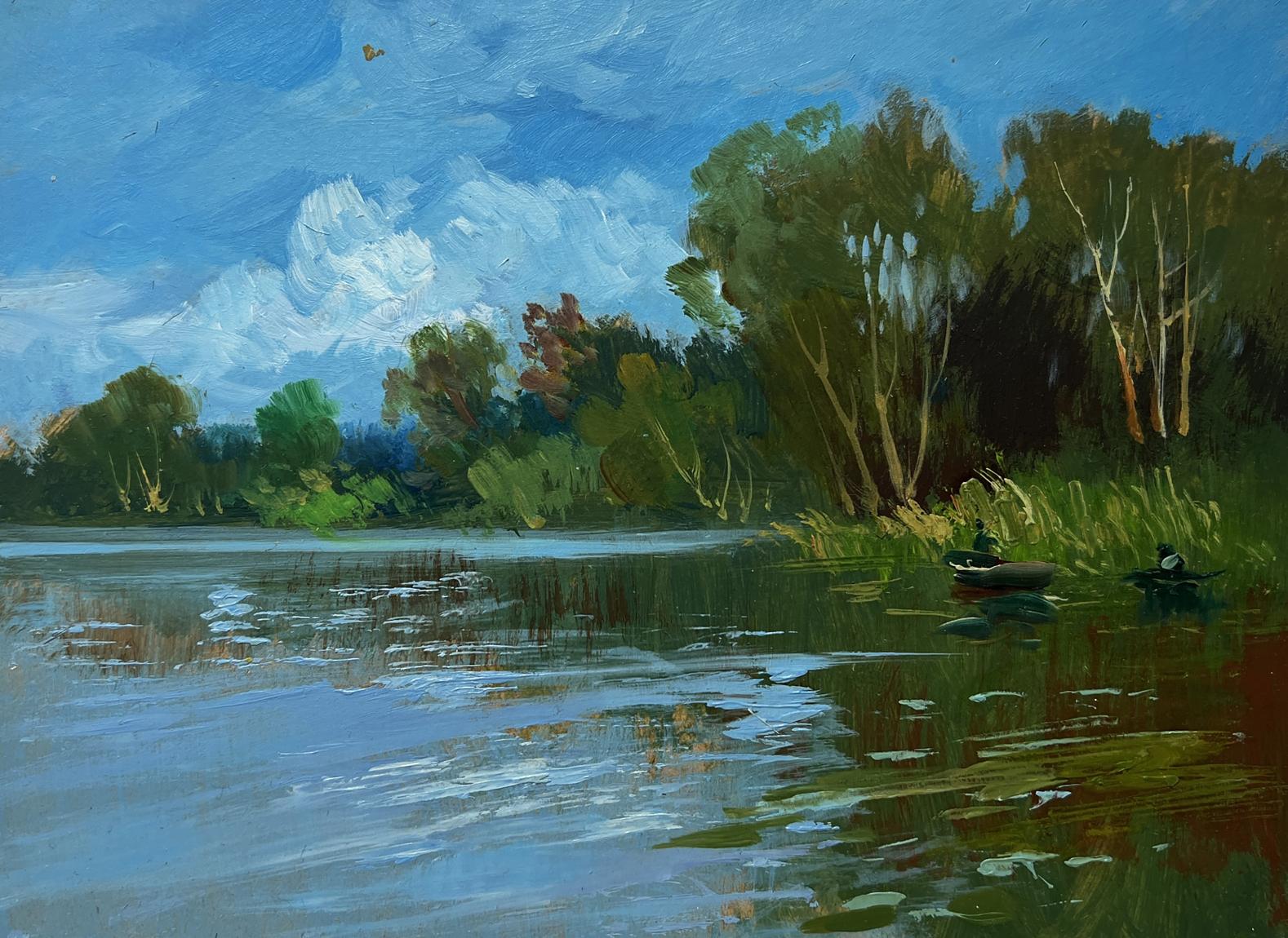 Serene oil painting River in green embrace by Yuriy Suprunchuk