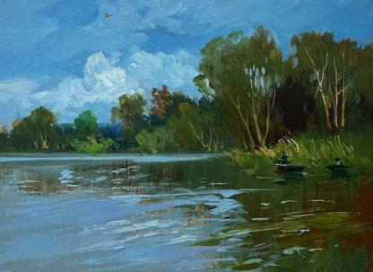 Serene oil painting River in green embrace by Yuriy Suprunchuk
