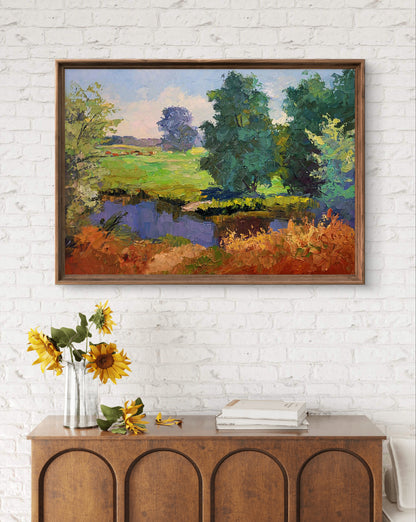 Oil painting Summer day by Serdyuk Boris Petrovich, impressionist landscape in frame