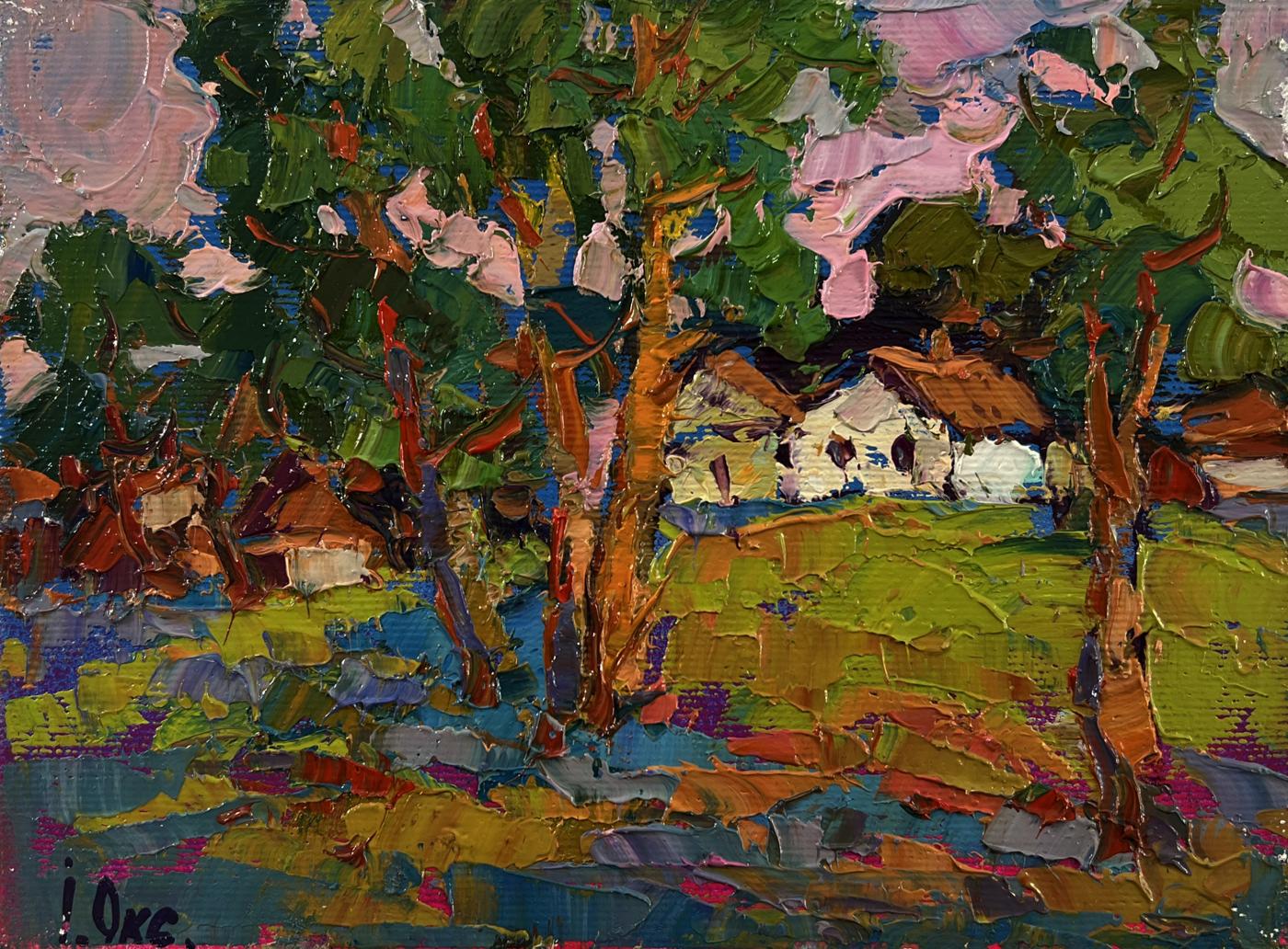 Vibrant impressionist oil painting On the edge of the village by Oksana Ivanyuk