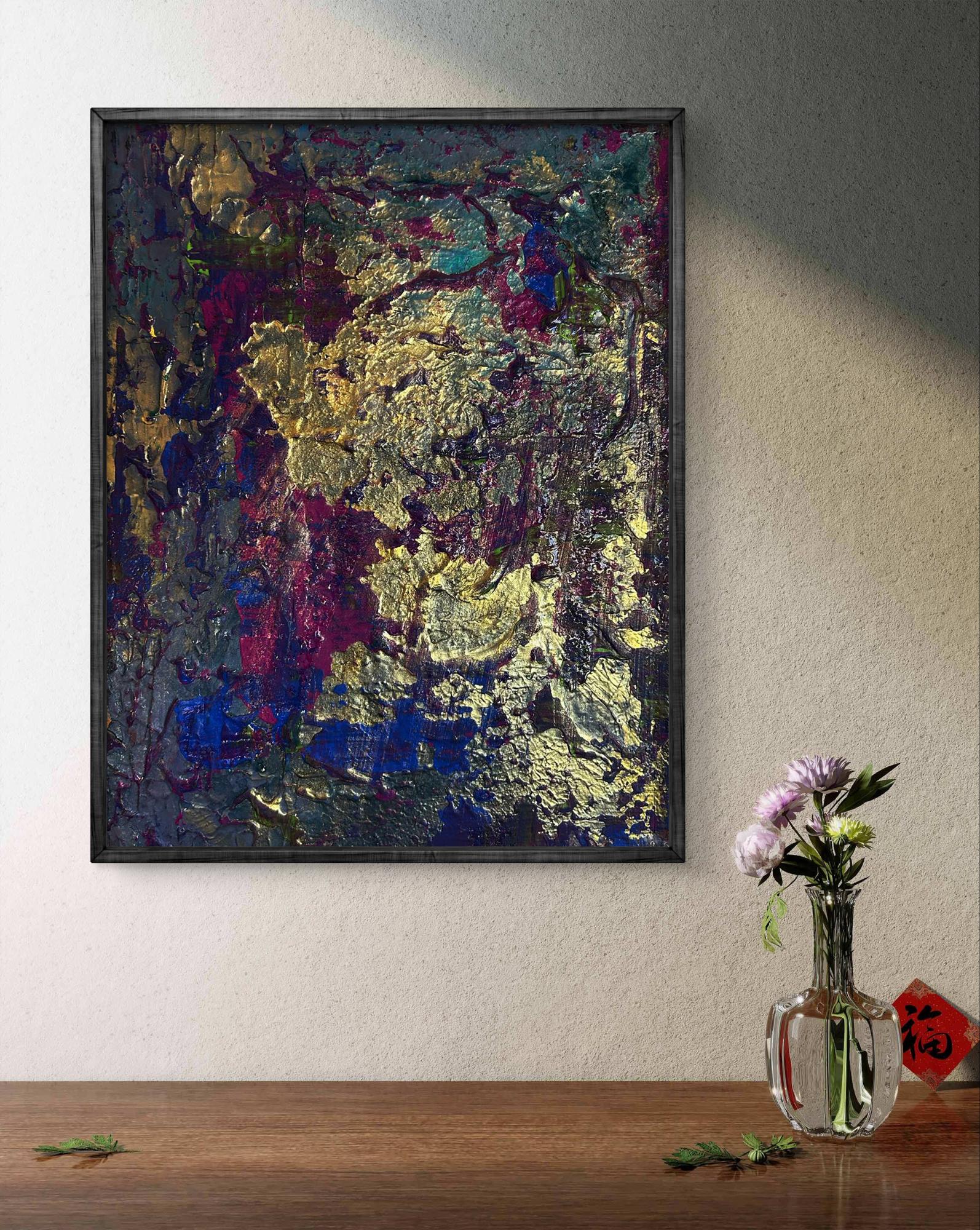 Acrylic painting Golden lilac by Olga Melezhik in gold purple blue hues