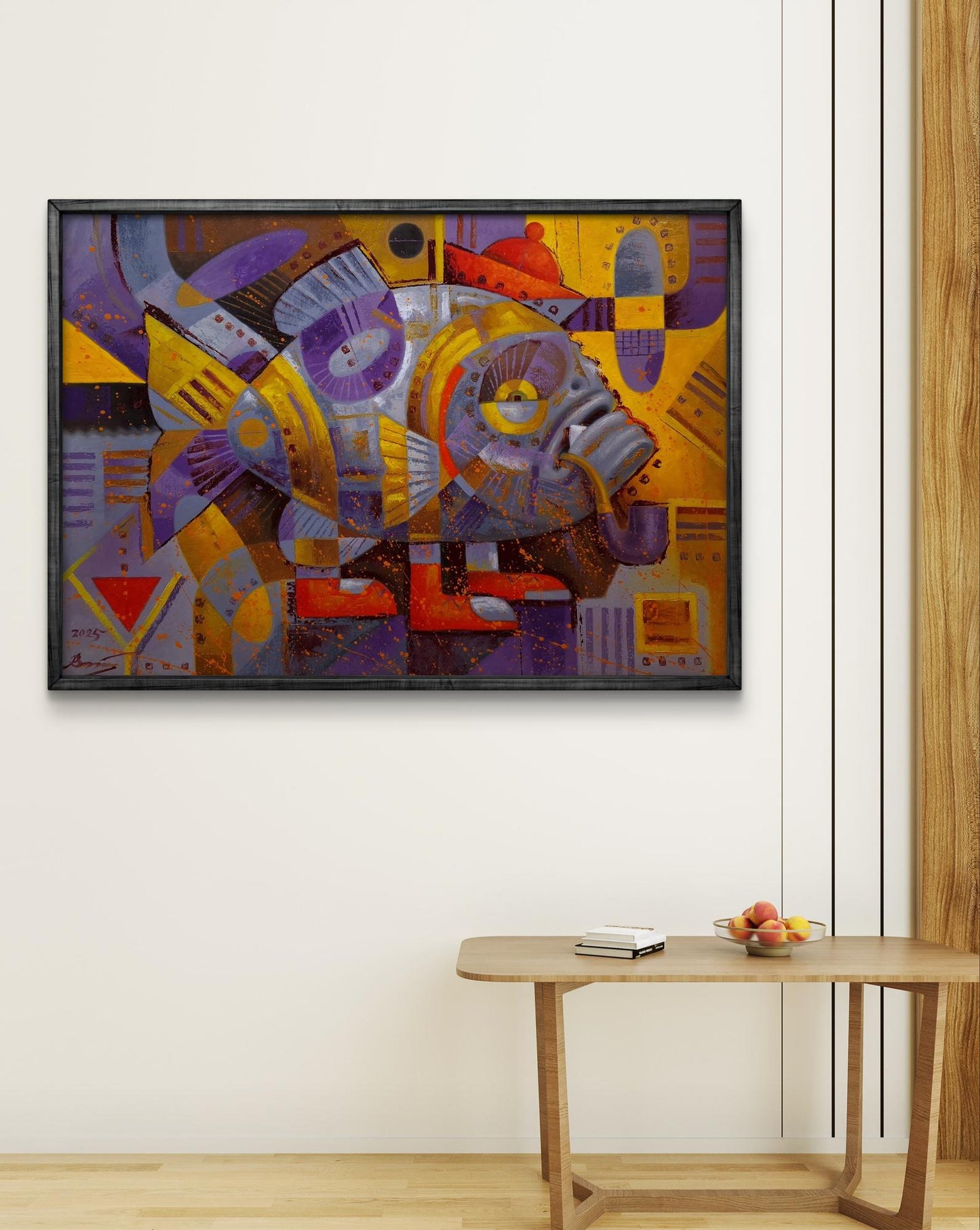 Oil painting Fish Promenade by Sergiy Voichenko in black frame