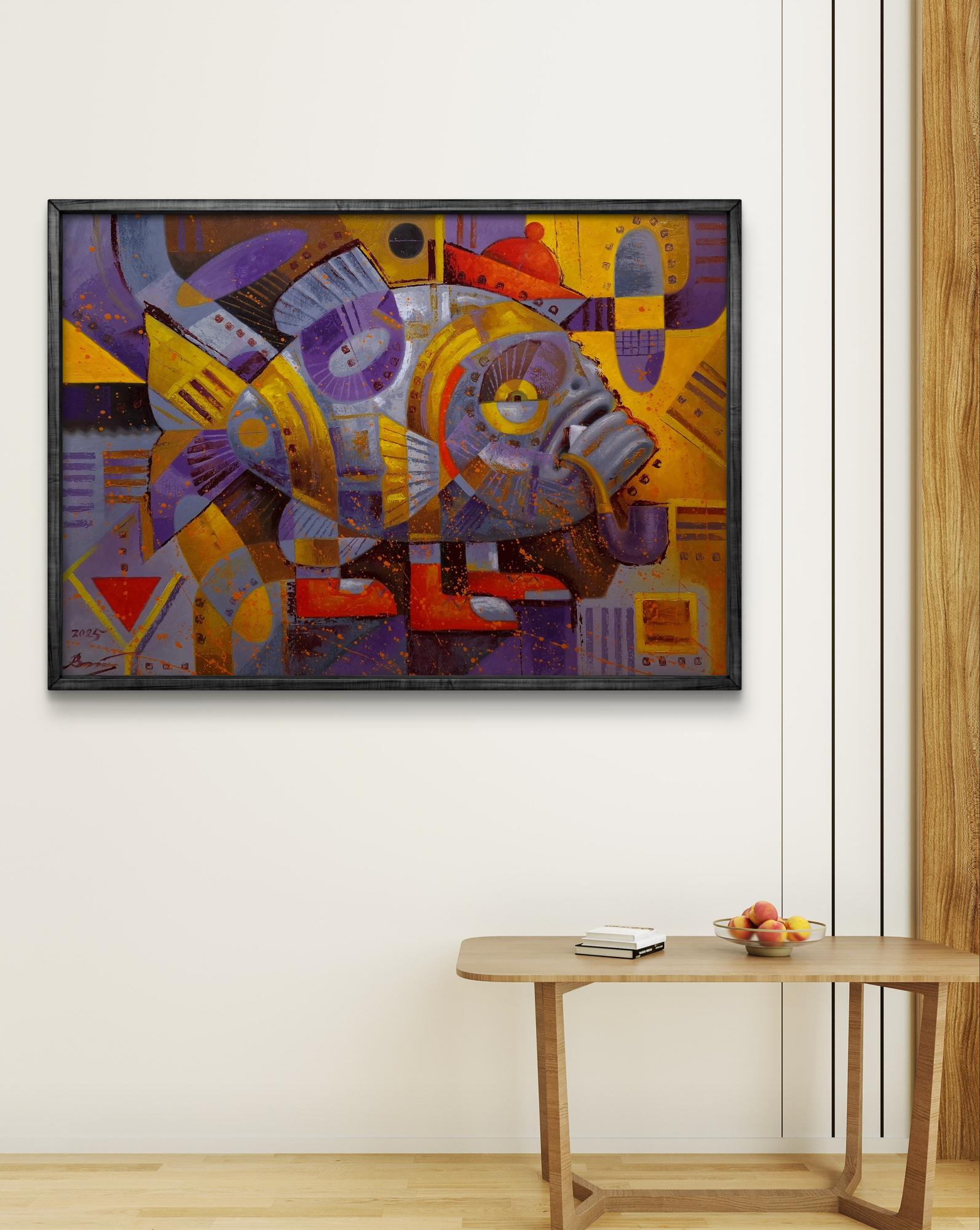 Oil painting Fish Promenade by Sergiy Voichenko in black frame
