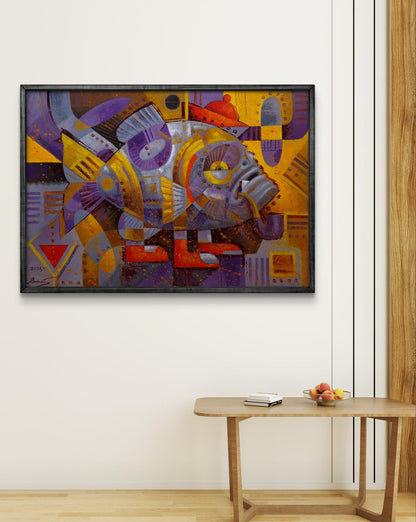 Oil painting Fish Promenade by Sergiy Voichenko in black frame