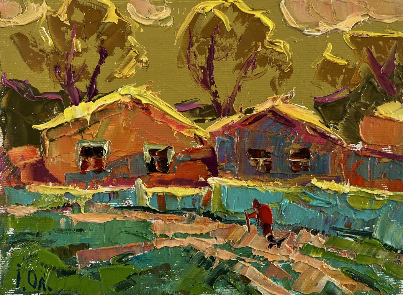 Vibrant impressionist oil painting of warm village evening by Oleksiy Ivanyuk