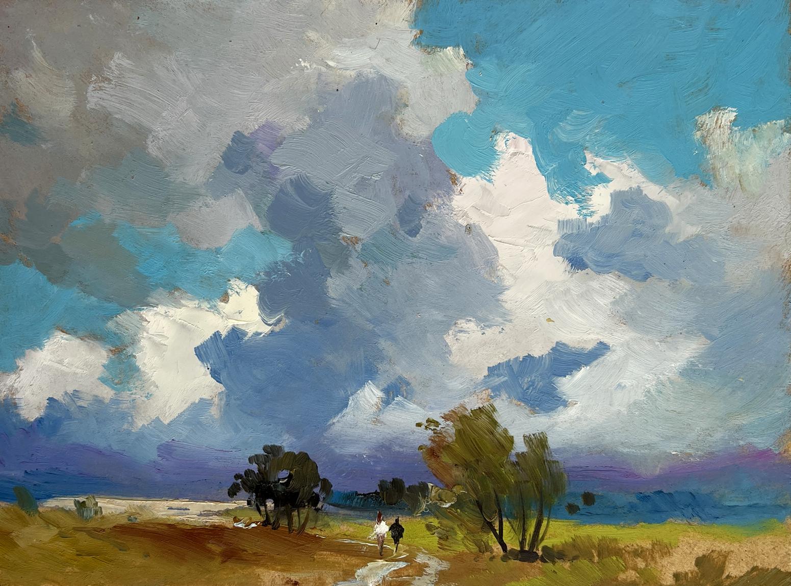 Oil painting by Yuriy Suprunchuk: vibrant blue sky over golden summer field