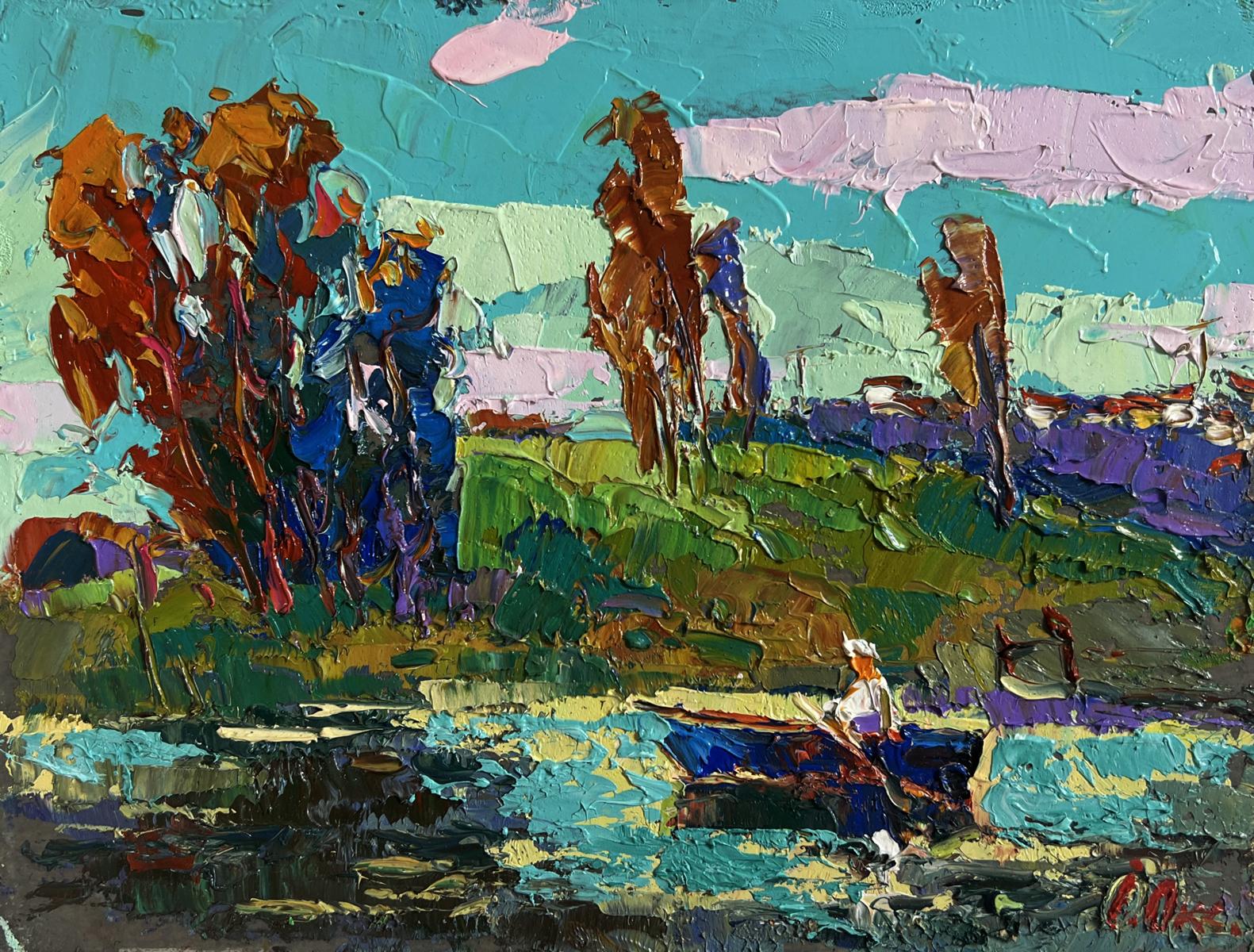 Vibrant impressionist oil painting Relaxation on the River by Oksana Ivanyuk