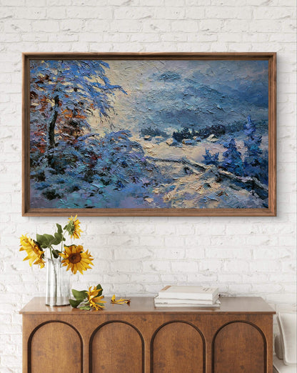 Oil painting In the winter mountains by Boris Serdyuk in wooden frame
