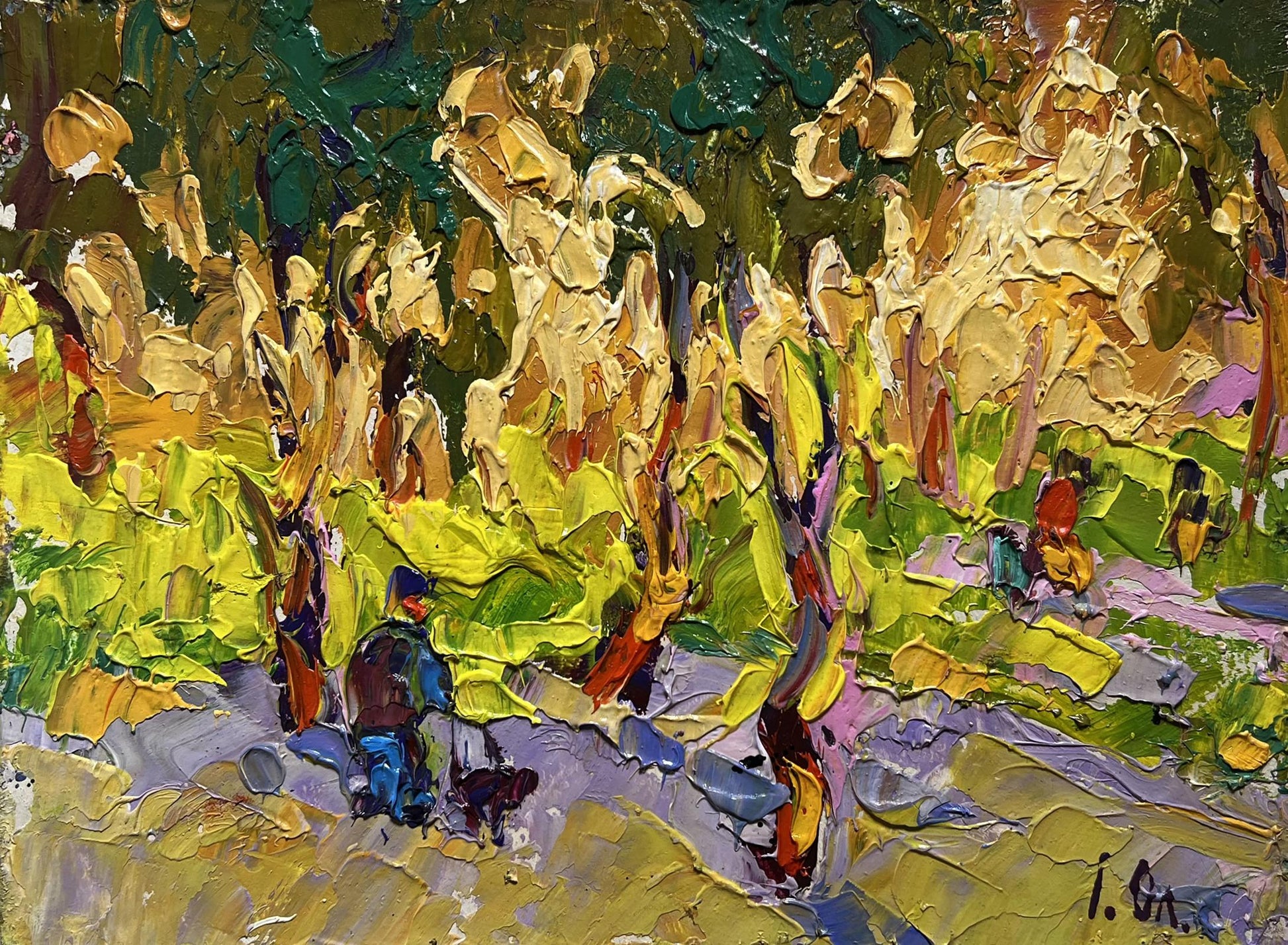 Vibrant impressionist oil painting On a walk in the morning in autumn by Oleksiy Ivanyuk