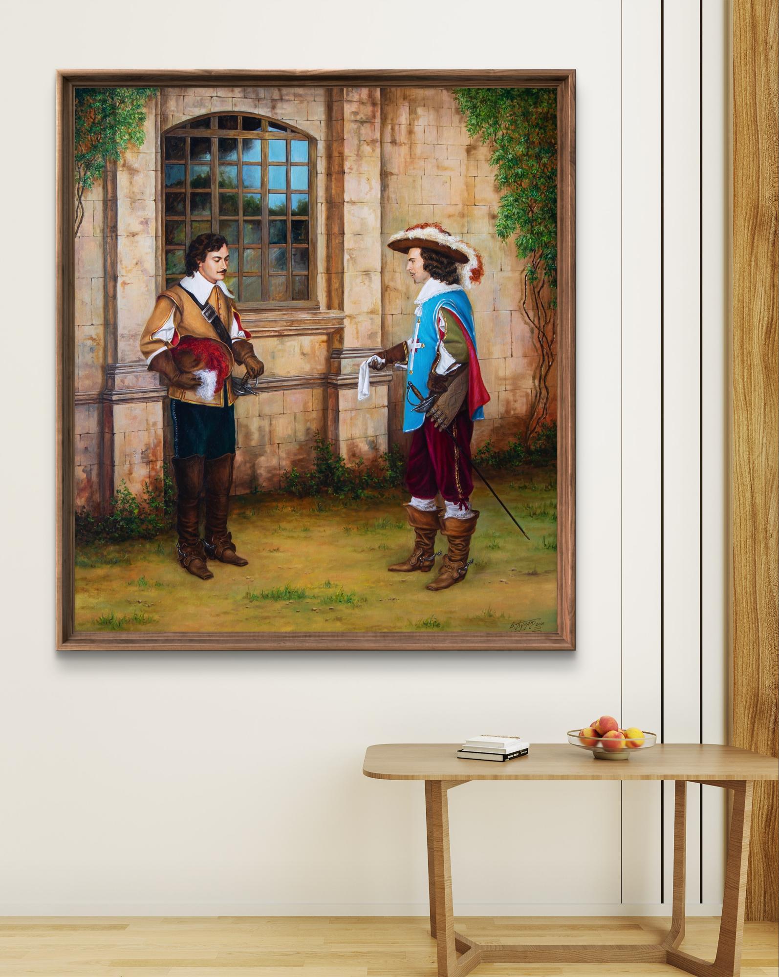 Oil painting Paris is not paved with handkerchiefs by Valeriy Bulat, 17th-century men conversing