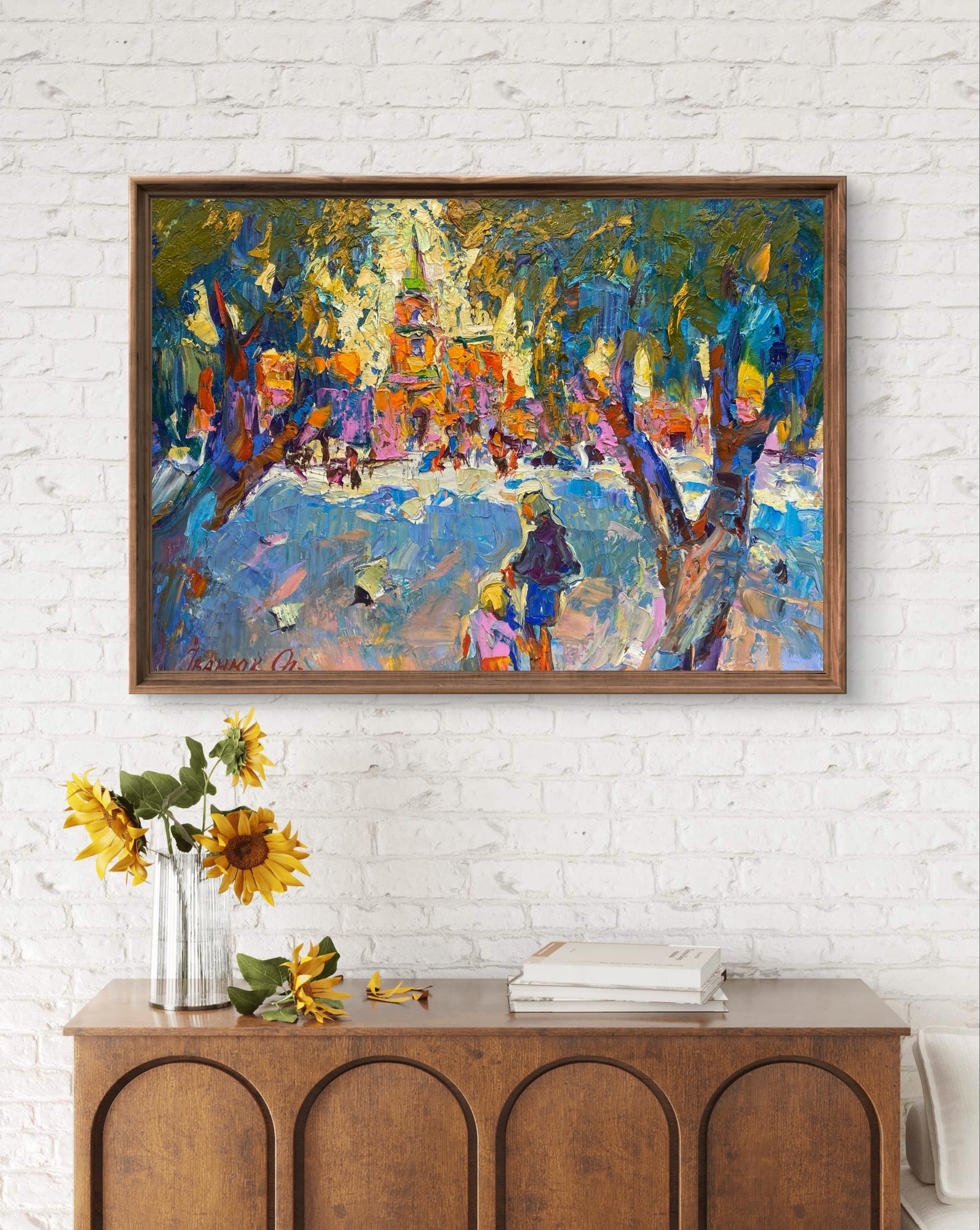Vibrant Oleksiy Ivanyuk oil painting Alley in the park in rustic frame