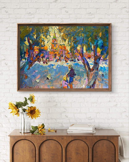 Vibrant Oleksiy Ivanyuk oil painting Alley in the park in rustic frame
