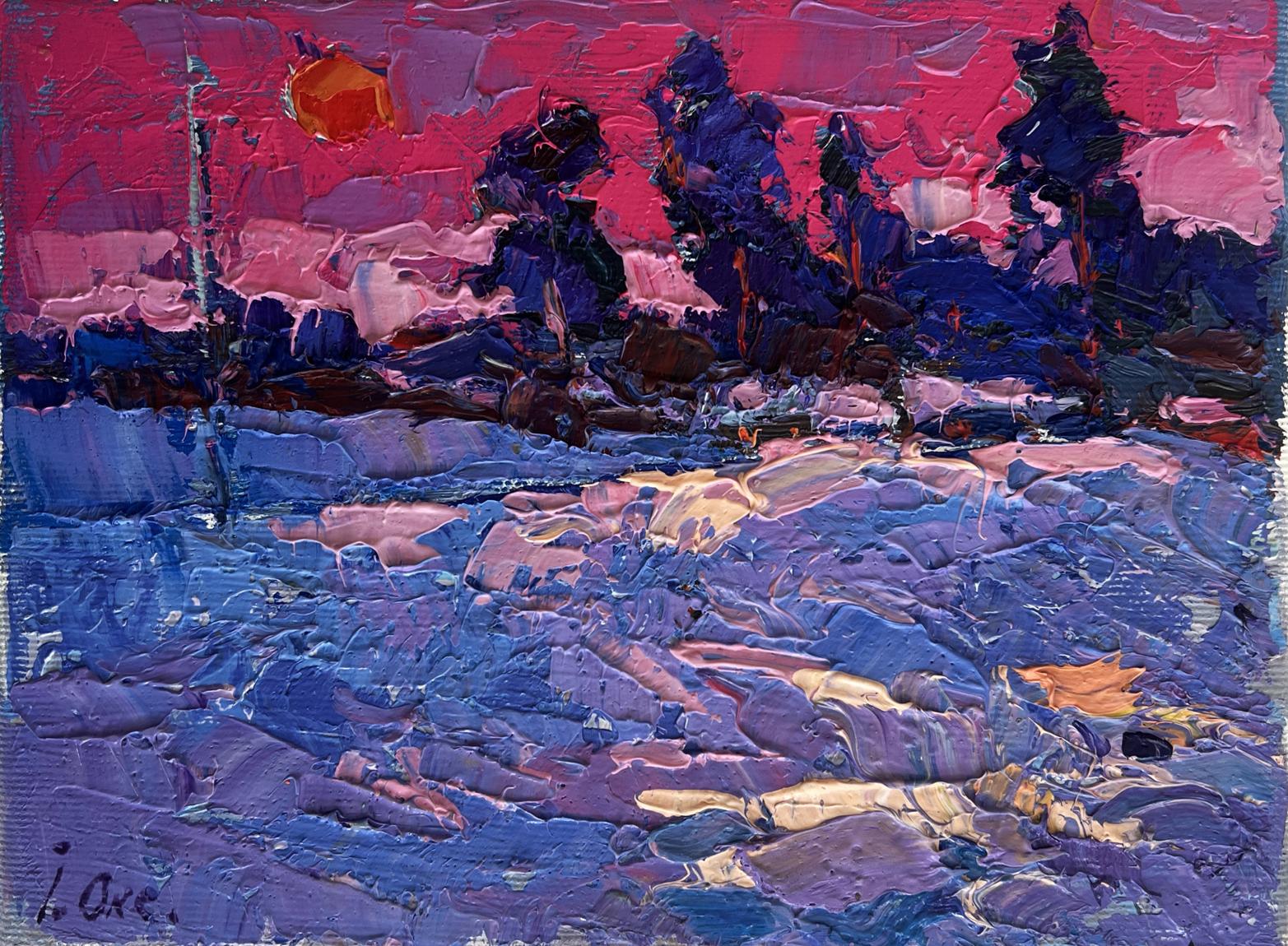 Vibrant impressionist oil painting Frosty winter evening by Oksana Ivanyuk