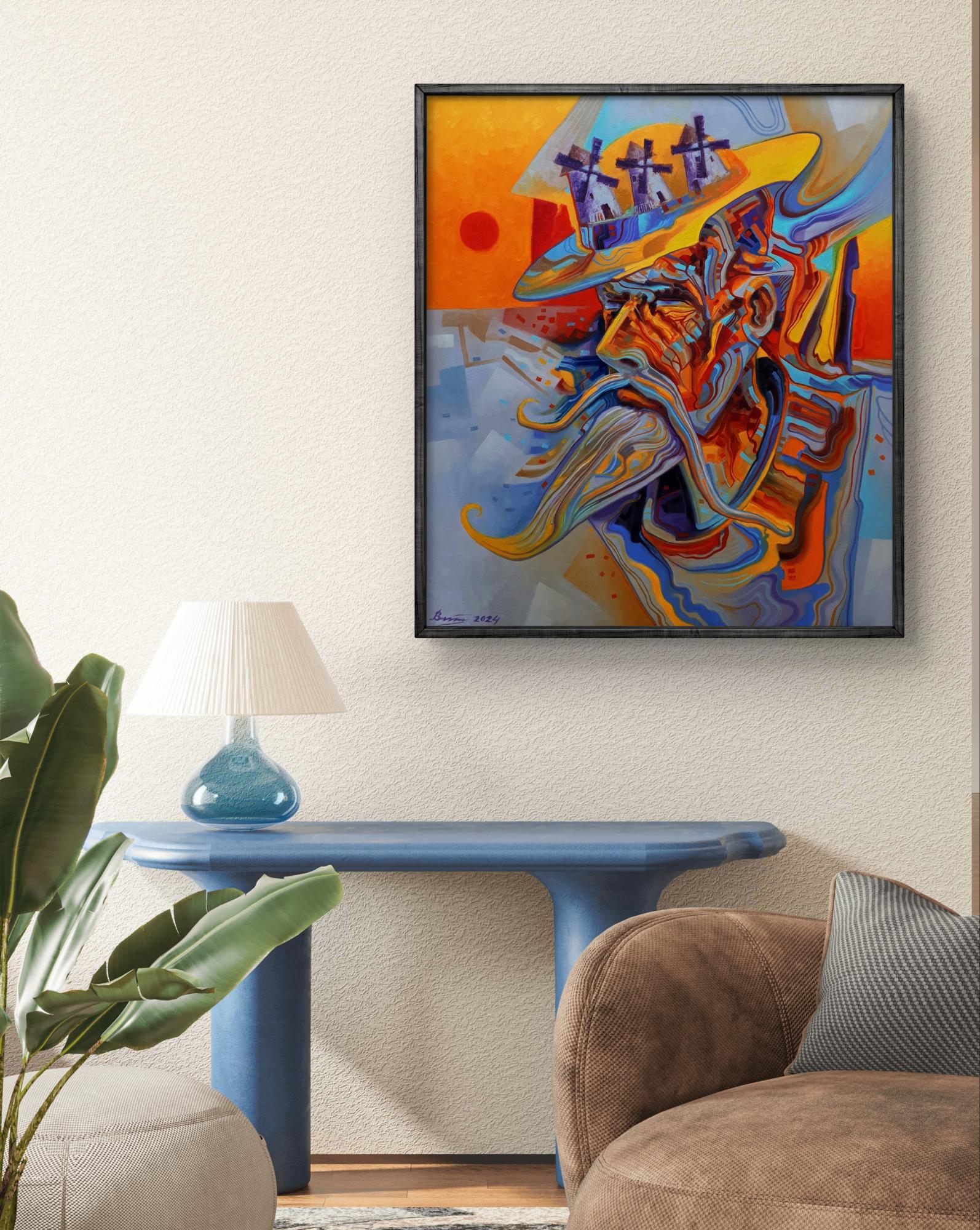 Oil painting Thoughts of Don Quixote by Sergiy Voichenko in black frame