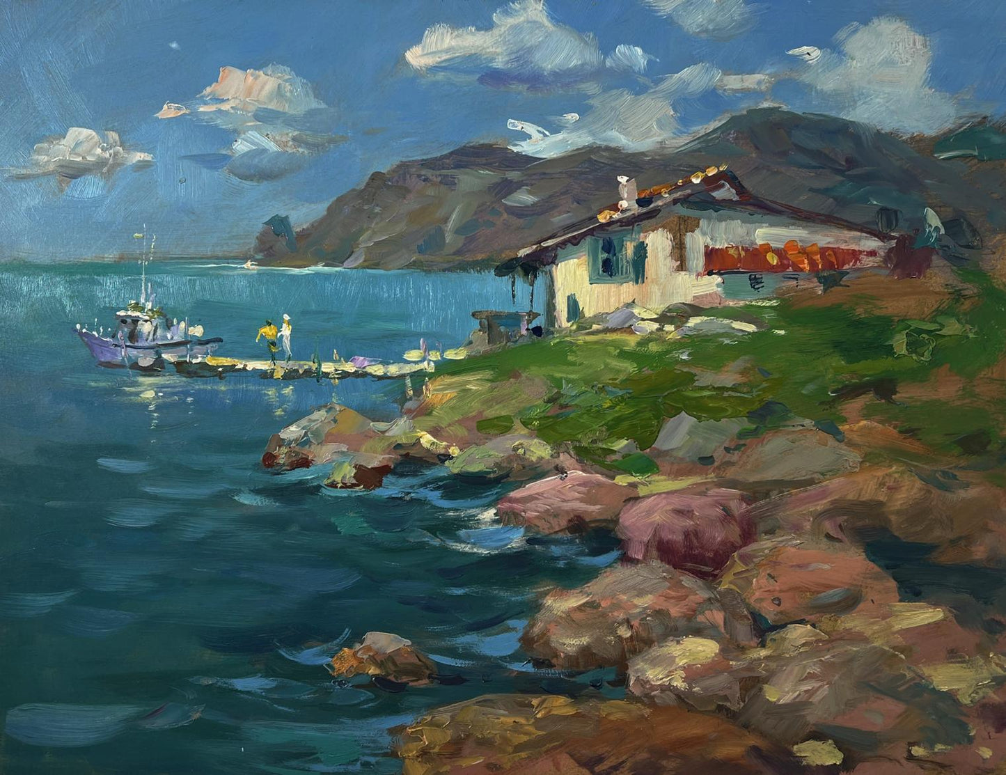 Oil painting of charming coastal cottage by Yuriy Suprunchuk