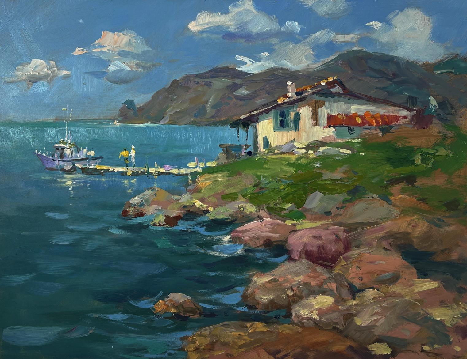 Oil painting of charming coastal cottage by Yuriy Suprunchuk