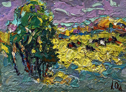 Vibrant impressionist autumn rain landscape oil painting by Oleksiy Ivanyuk