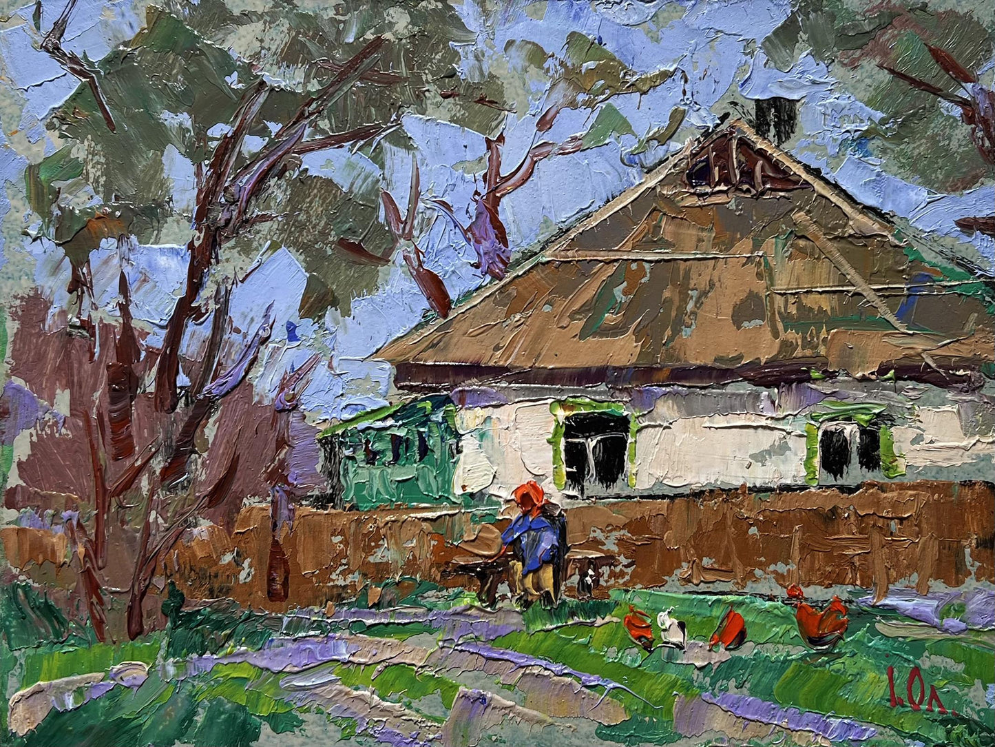 Impressionistic oil painting of rustic white house by Oleksiy Ivanyuk