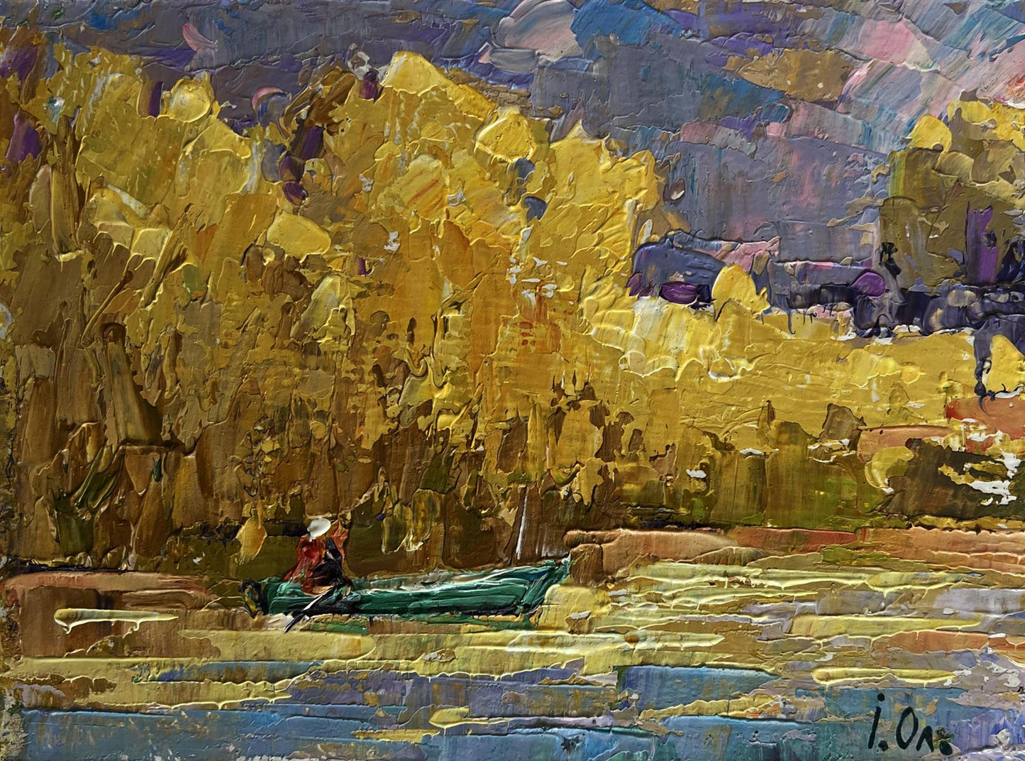 Vibrant impressionistic oil painting On the autumn lake by Oleksiy Ivanyuk