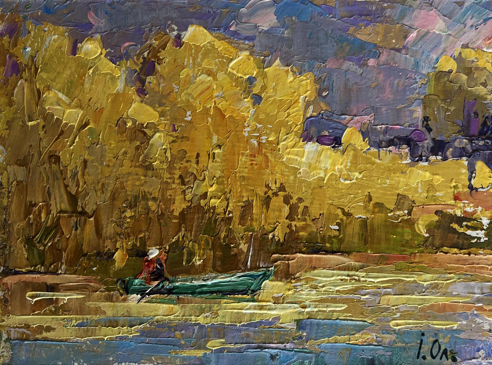 Vibrant impressionistic oil painting On the autumn lake by Oleksiy Ivanyuk