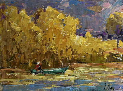 Vibrant impressionistic oil painting On the autumn lake by Oleksiy Ivanyuk
