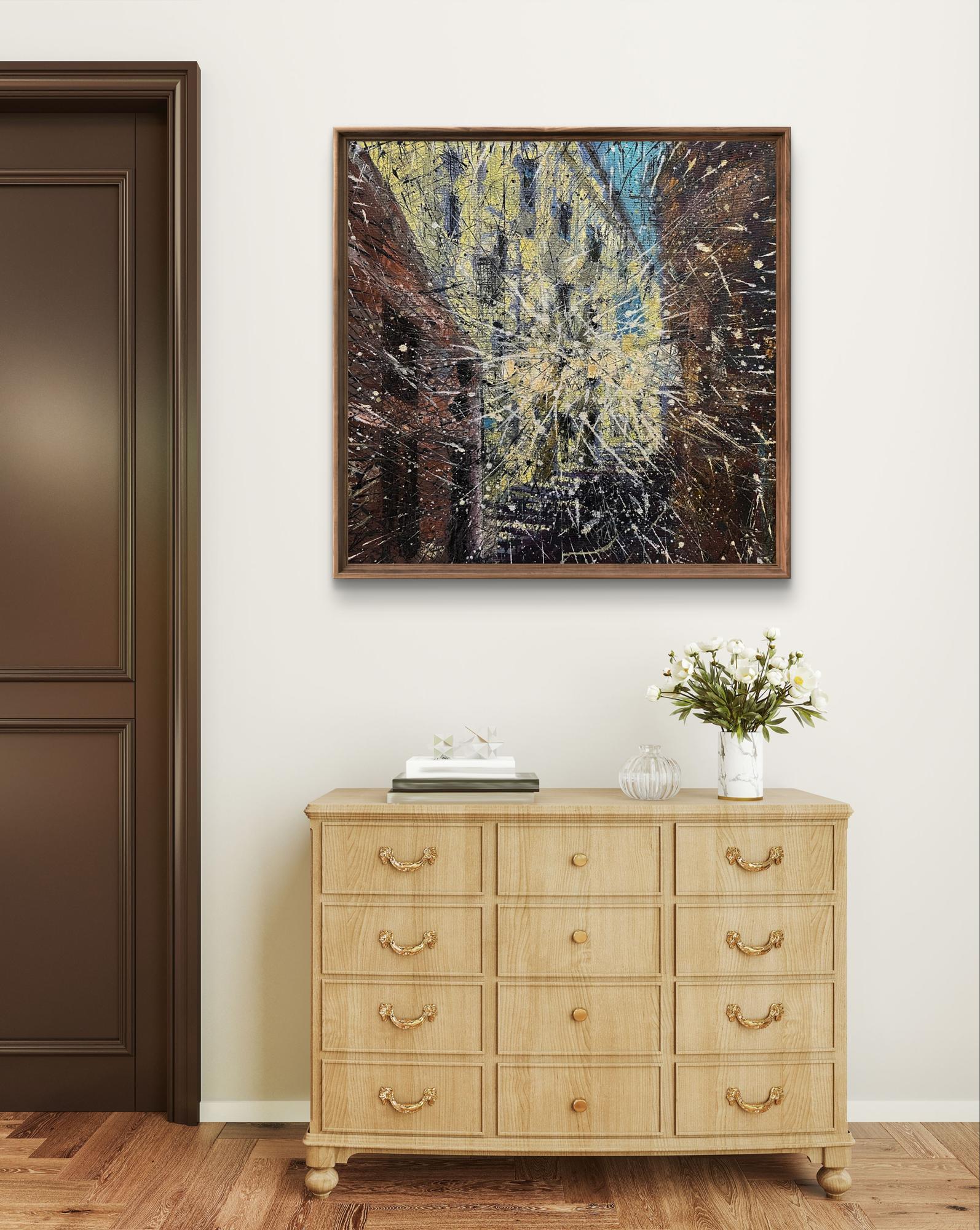 Oil painting Spatial gamet by Serhiy Kovalev, abstract yellow brown black splashes