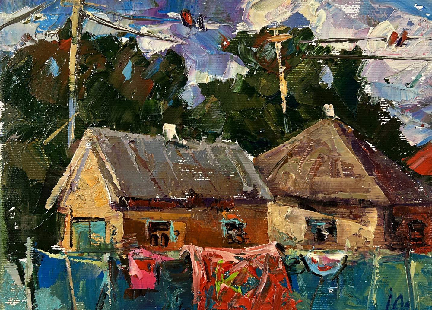 Vibrant impressionist oil painting of village street by Oleksiy Ivanyuk