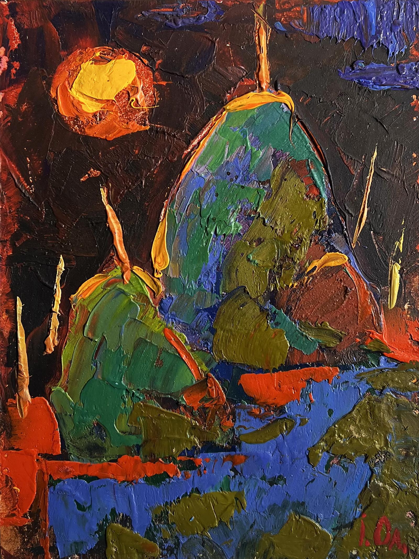 Vibrant impressionist oil painting Yellow moon in the field by Oleksiy Ivanyuk
