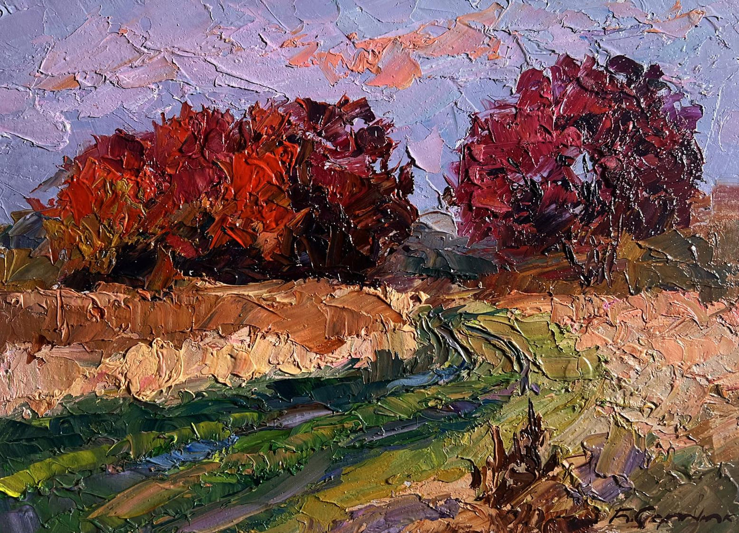 Oil painting Crimson autumn in the forest by Boris Serdyuk