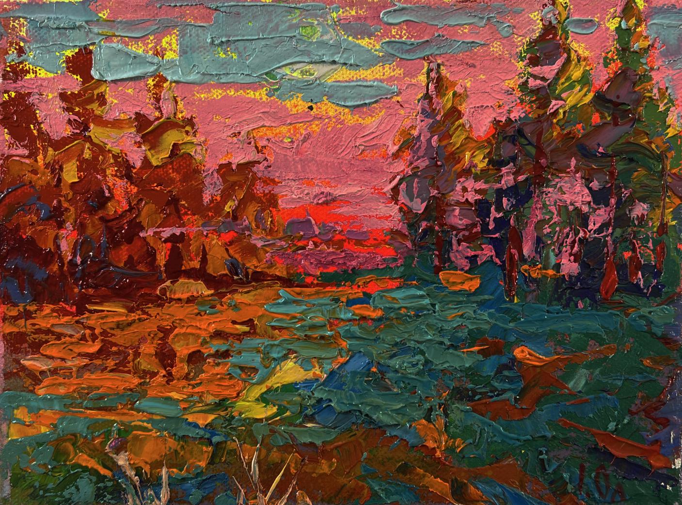 Vibrant Pink Evening Sunset oil painting by Oleksiy Ivanyuk