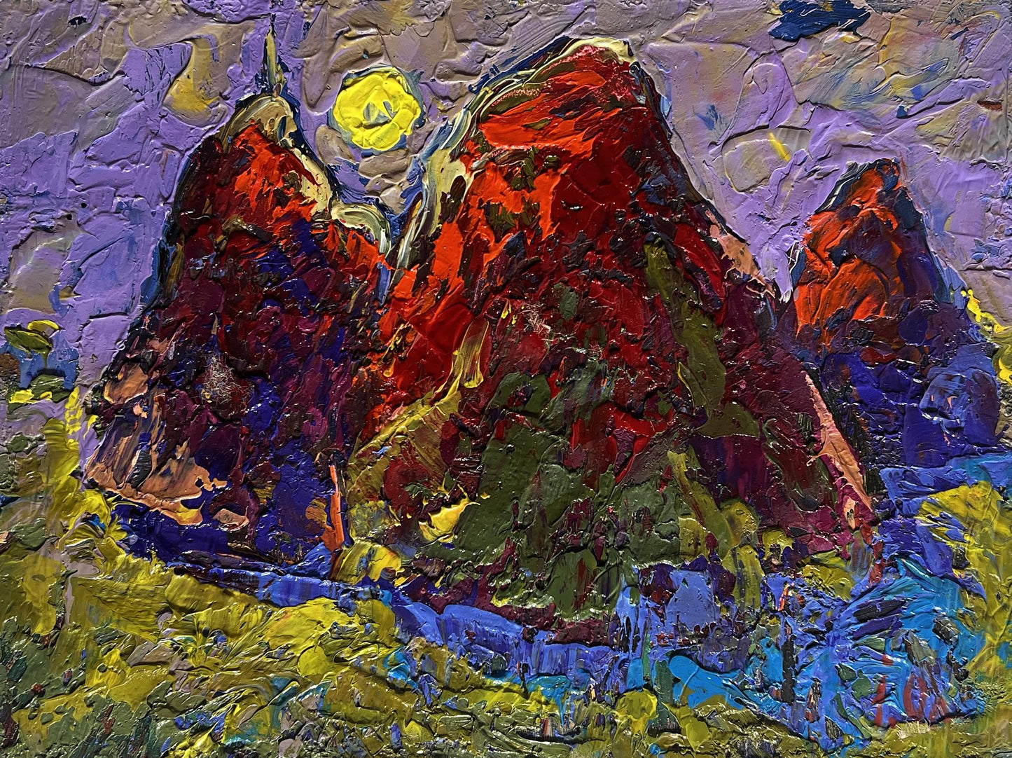 Vibrant impressionist mountain landscape oil painting by Oleksiy Ivanyuk