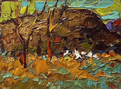 Oil painting Near the old hill by Oleksiy Ivanyuk textured landscape