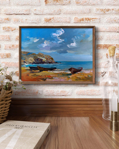 Oil painting Island in the Sea by Yuriy Suprunchuk in wooden frame