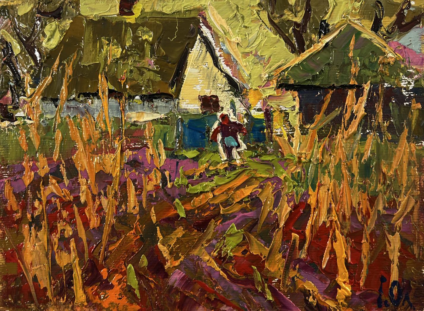 Vibrant impressionist oil painting Warm autumn in the village by Oleksiy Ivanyuk