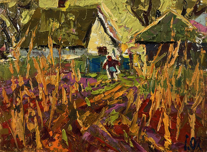 Vibrant impressionist oil painting Warm autumn in the village by Oleksiy Ivanyuk