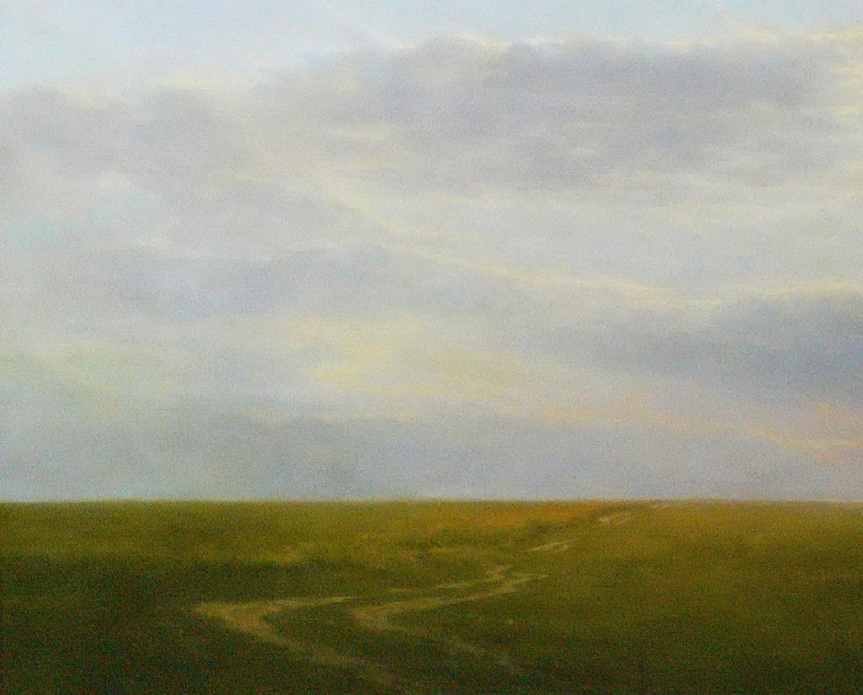 Serene oil painting of vast wheat fields by Vasily Korkishko