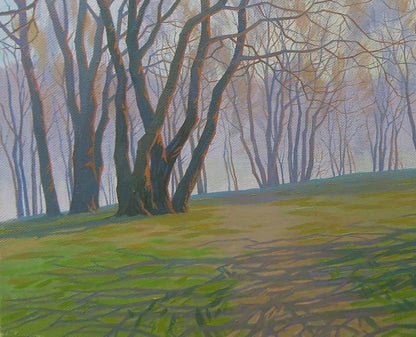 Oil painting Spring meadow by Valery Savenets serene trees on green hill
