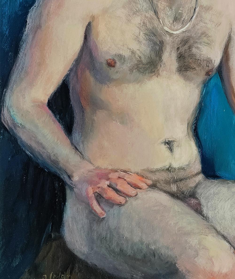 Impressionistic male figure torso oil painting The feeling of male freedom by Oksana Osnach