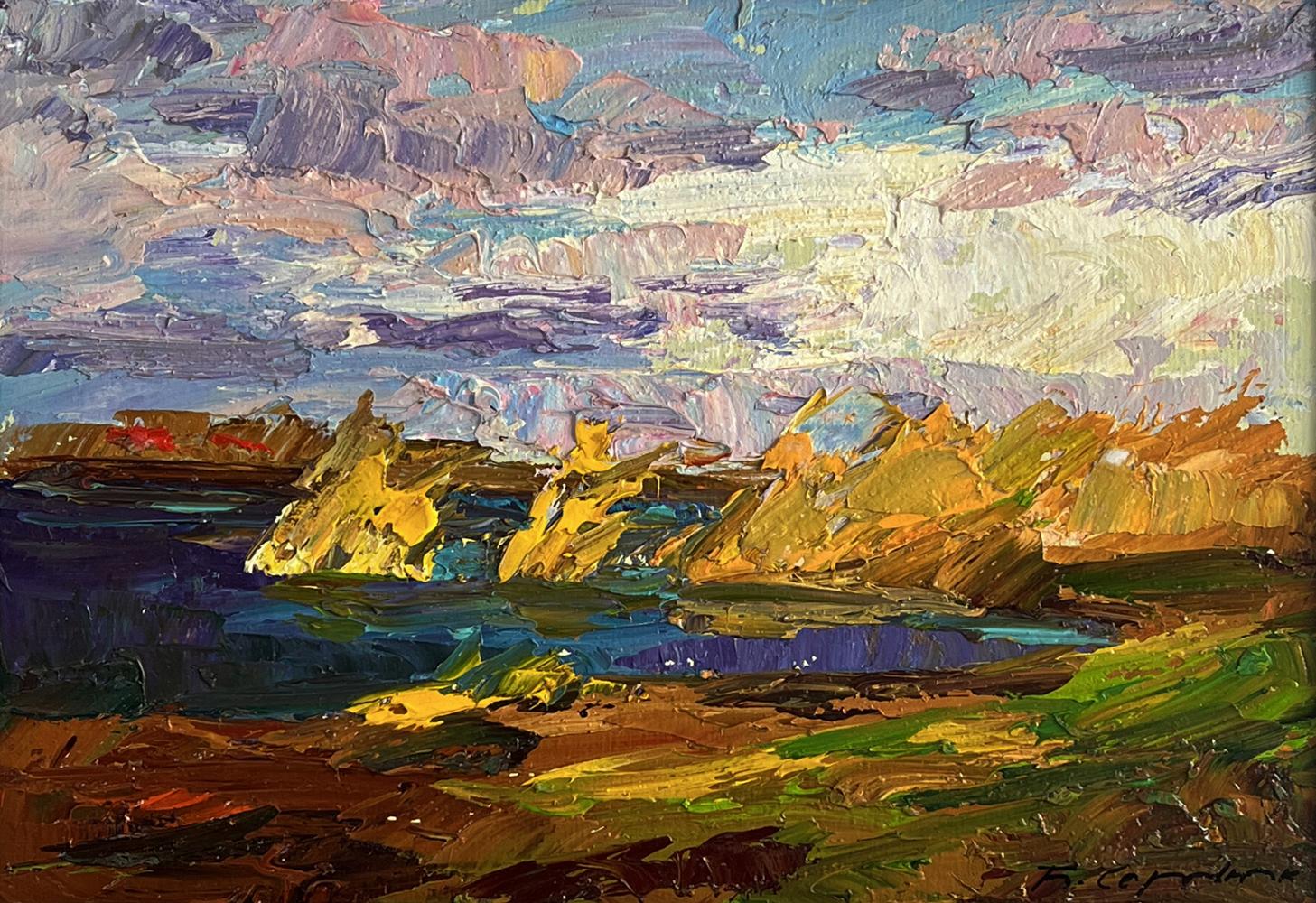 Oil painting Autumn sunset by the river by Boris Serdyuk