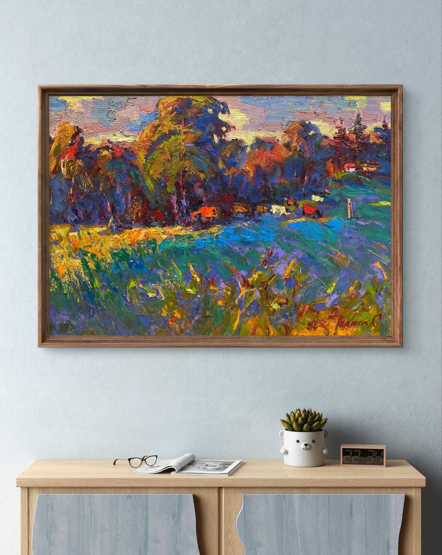 Oil painting Warm evening in the field by Oleksiy Ivanyuk in rustic frame